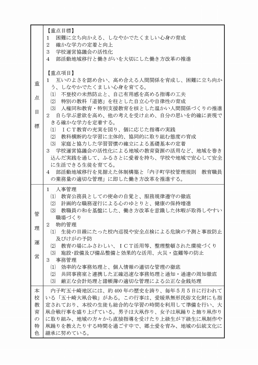 Ｒ７　五十崎中学校教育計画裏面